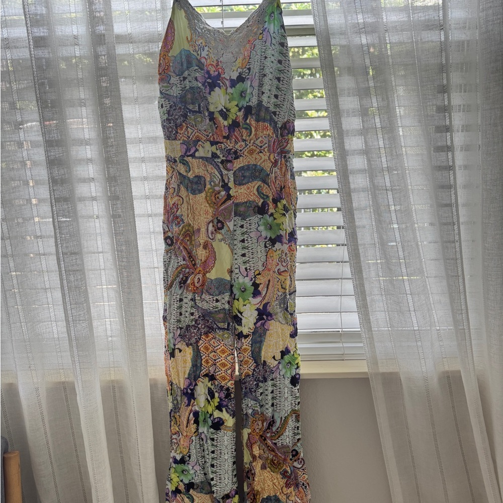 Blue and Orange Sleeveless Jumpsuit for Wedding Guest